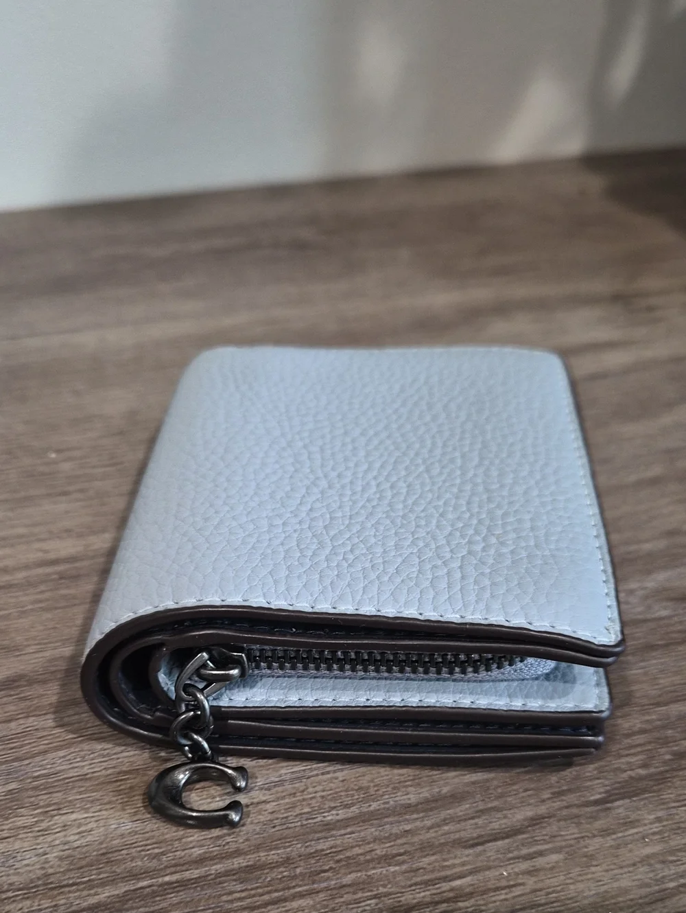 Coach Women Pebbled Leather Bifold Wallet in Light Gray